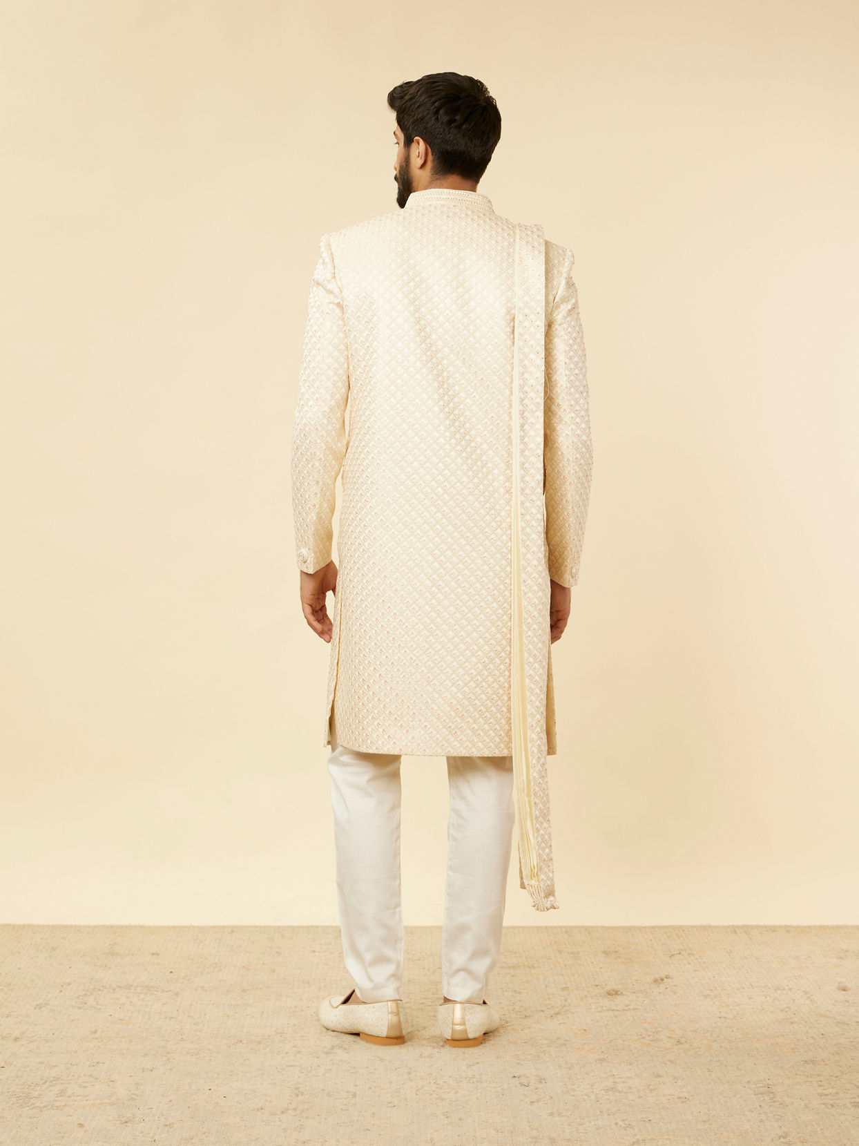 Manyavar Men Rosewater Pink Petal & Fern Patterned Sherwani Set