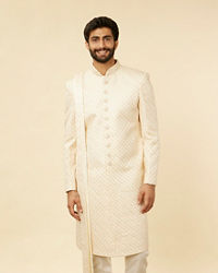 Manyavar Men Rosewater Pink Petal & Fern Patterned Sherwani Set