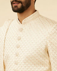 Manyavar Men Rosewater Pink Petal & Fern Patterned Sherwani Set