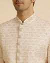 Manyavar Men Cream Pink Moti Work Sherwani Set