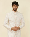 Manyavar Men Warm White Petal Patterned Achkan Style Sherwani Set