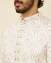 Manyavar Men Warm White Petal Patterned Achkan Style Sherwani Set
