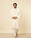 Manyavar Men Seashell Pink Self Grid Patterned Sherwani Set