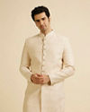 alt message - Manyavar Men Champagne Beige Jaal Patterned Sherwani Set image number 0