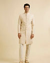 alt message - Manyavar Men Champagne Beige Jaal Patterned Sherwani Set image number 2