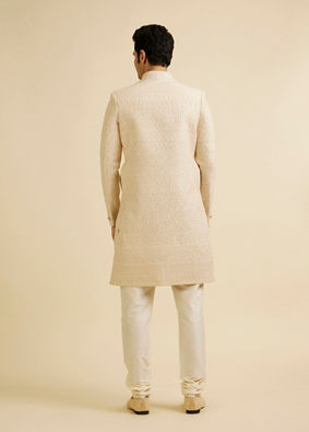 alt message - Manyavar Men Champagne Beige Jaal Patterned Sherwani Set image number 4