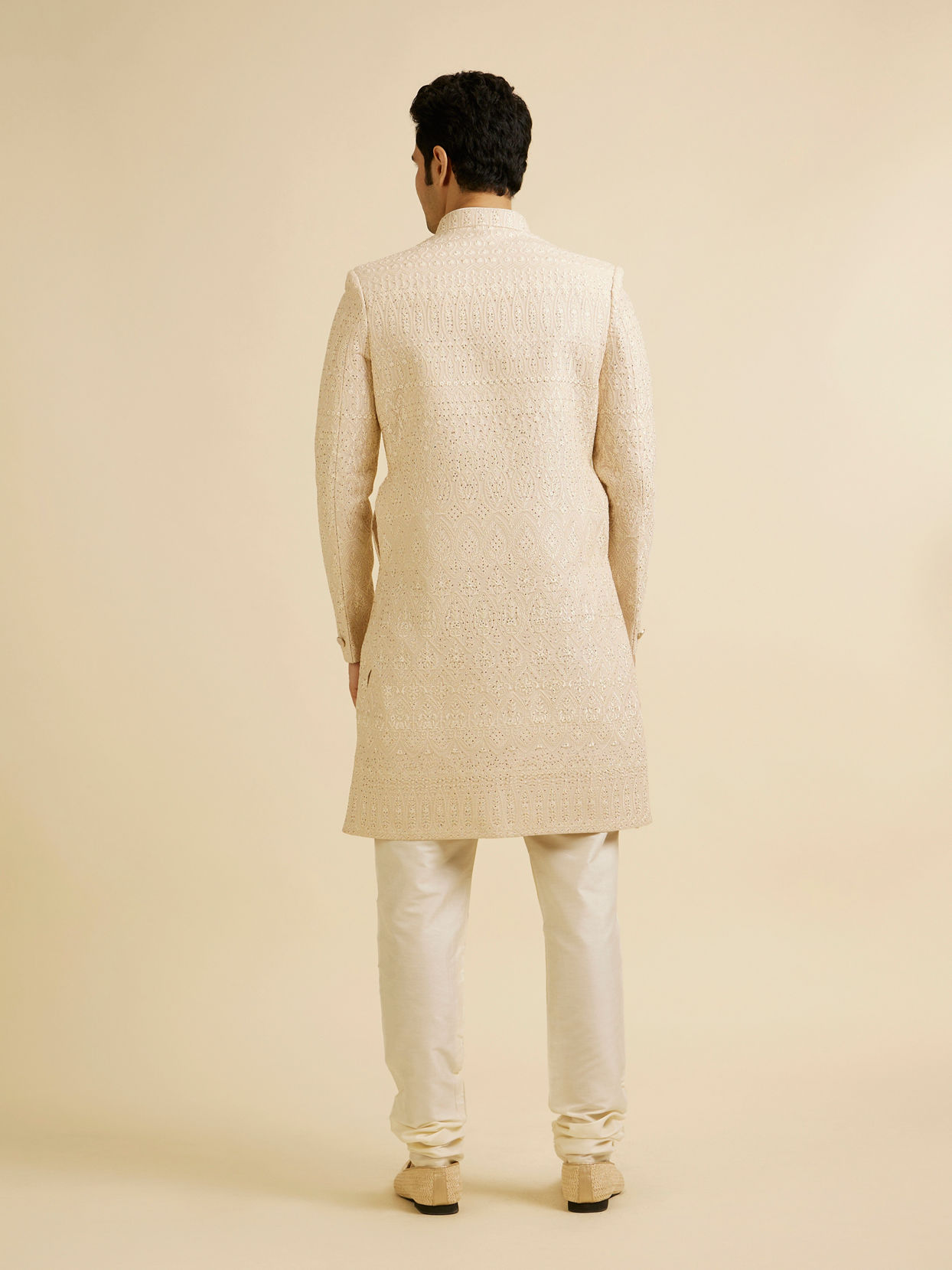 Manyavar Men Champagne Beige Jaal Patterned Sherwani Set