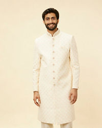 Manyavar Men Cream Pink Diamond Patterned Sherwani Set