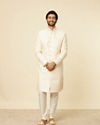 Manyavar Men Cream Petal Self Patterned Sherwani Set