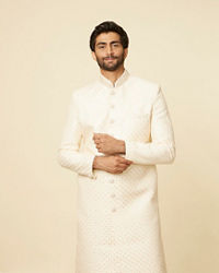 Manyavar Men Cream Petal Self Patterned Sherwani Set