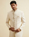 Cream Sherwani Set with Mirror Embellishments