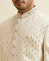 Manyavar Men Cream Sherwani Set with Mirror Embellishments