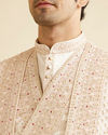 Manyavar Men Beige Mandala and Buta Patterned Layered Style Open Sherwani Set