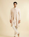 Manyavar Men Beige Mandala and Buta Patterned Layered Style Sherwani Set