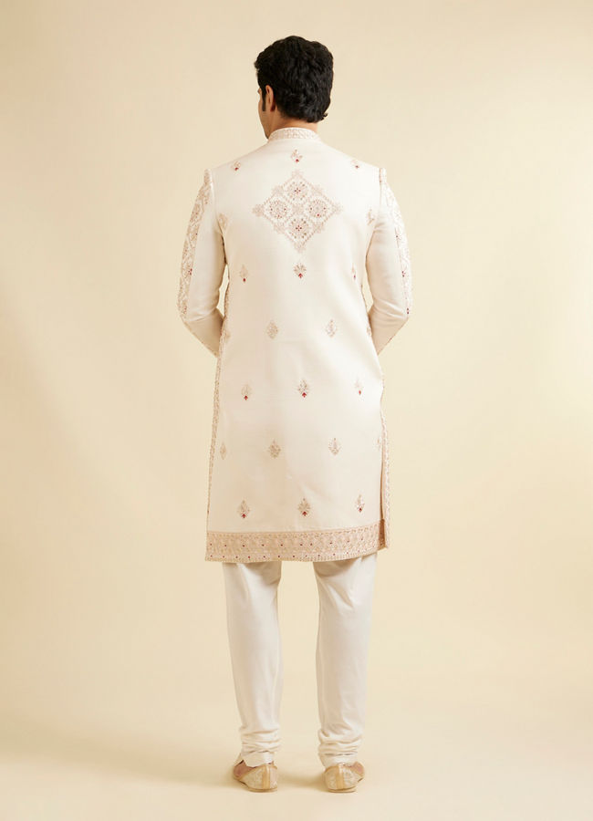 alt message - Manyavar Men Beige Mandala and Buta Patterned Layered Style Sherwani Set image number 4