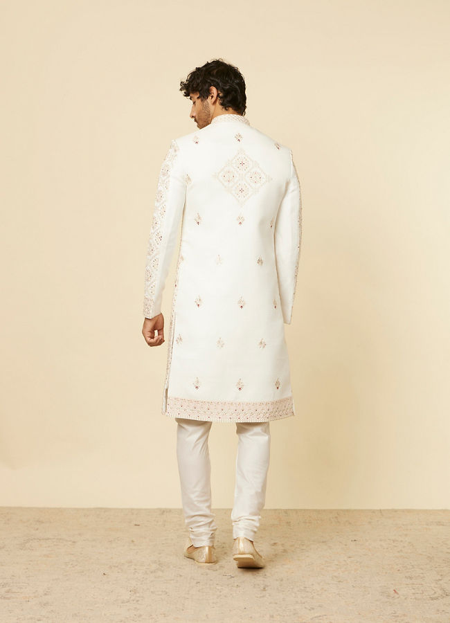 Manyavar Men Warm White Aari Embroidered Sherwani Set