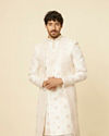 Manyavar Men Warm White Aari Embroidered Open Sherwani Set