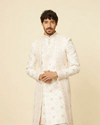 Manyavar Men Warm White Aari Embroidered Sherwani Set