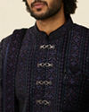 alt message - Manyavar Men Dark Blue Sequined Sherwani Set image number 1