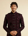 alt message - Manyavar Men Wine Sequined Sherwani Set image number 0