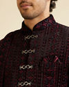 alt message - Manyavar Men Wine Sequined Sherwani Set image number 1