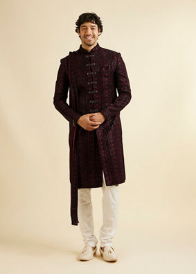 alt message - Manyavar Men Wine Sequined Sherwani Set image number 2