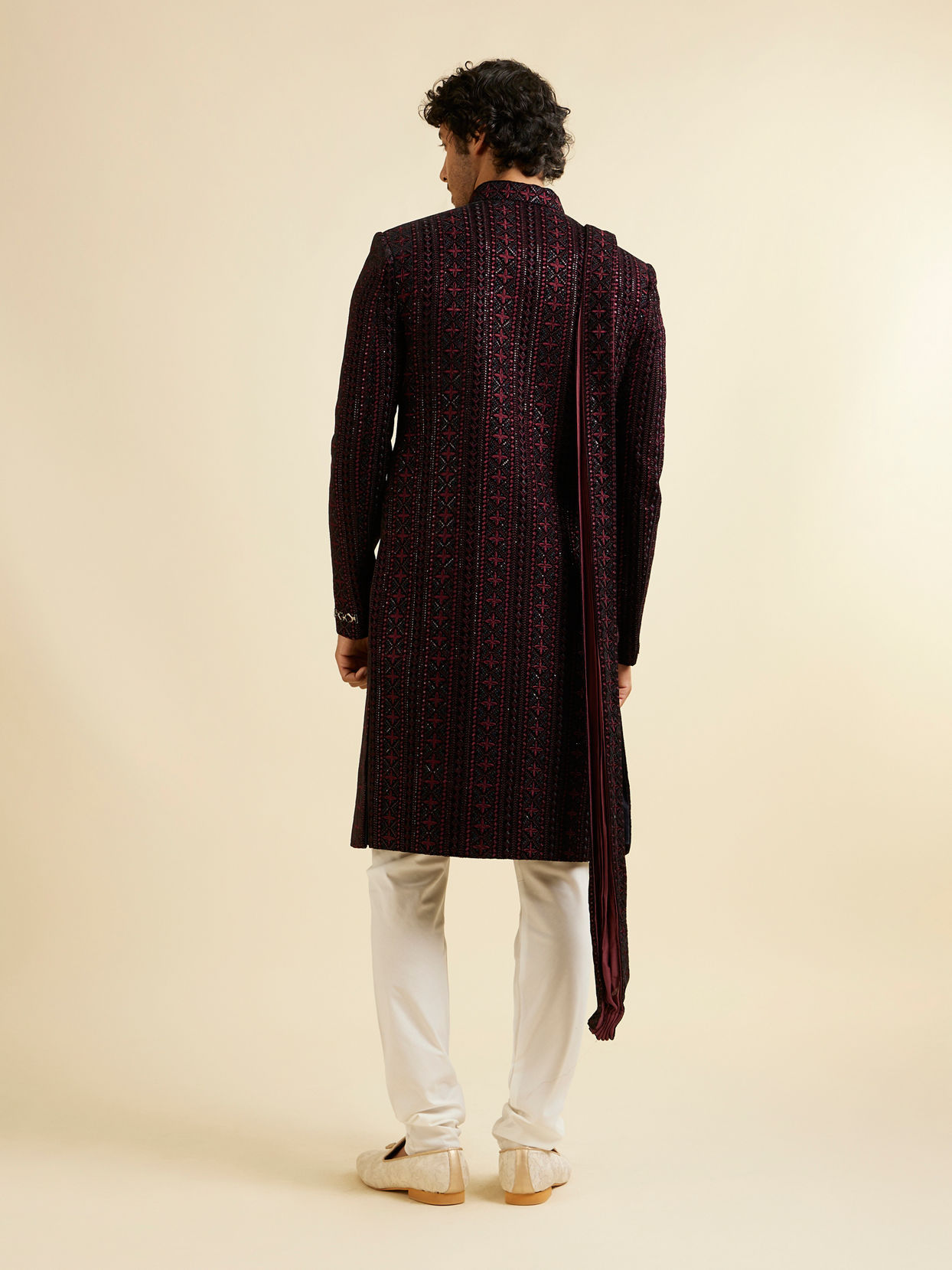 alt message - Manyavar Men Wine Sequined Sherwani Set image number 5