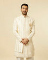 Cream Foil Printed Sherwani Jacket Set