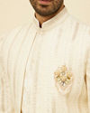 Manyavar Men Cream Foil Printed Open Sherwani Jacket Set