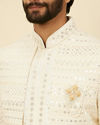 Manyavar Men Cream Open Sherwani Jacket Set with Mirror Work