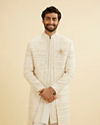 Manyavar Men Smoke Grey Open Sherwani Jacket Set with Mirror Work
