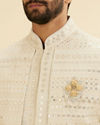 Manyavar Men Smoke Grey Open Sherwani Jacket Set with Mirror Work