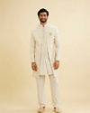 Manyavar Men Smoke Grey Sherwani Jacket Set with Mirror Work