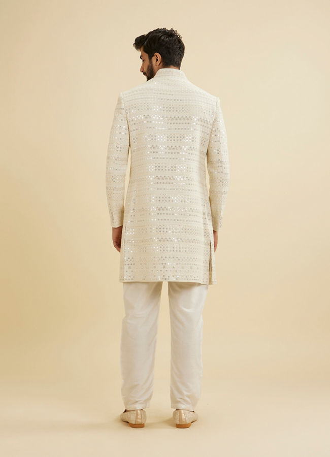 Manyavar Men Smoke Grey Sherwani Jacket Set with Mirror Work