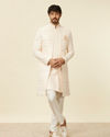 Manyavar Men Cream Peach Self designed Sherwani Set