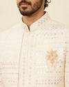 Manyavar Men Cream Peach Self designed Open Sherwani Set