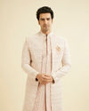 Manyavar Men Dusty Pink Open Sherwani Jacket Set with Mirror Work