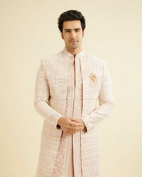 Manyavar Men Dusty Pink Sherwani Jacket Set with Mirror Work