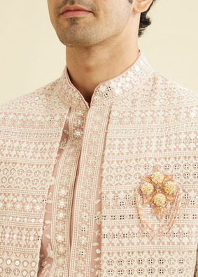 Manyavar Men Dusty Pink Open Sherwani Jacket Set with Mirror Work