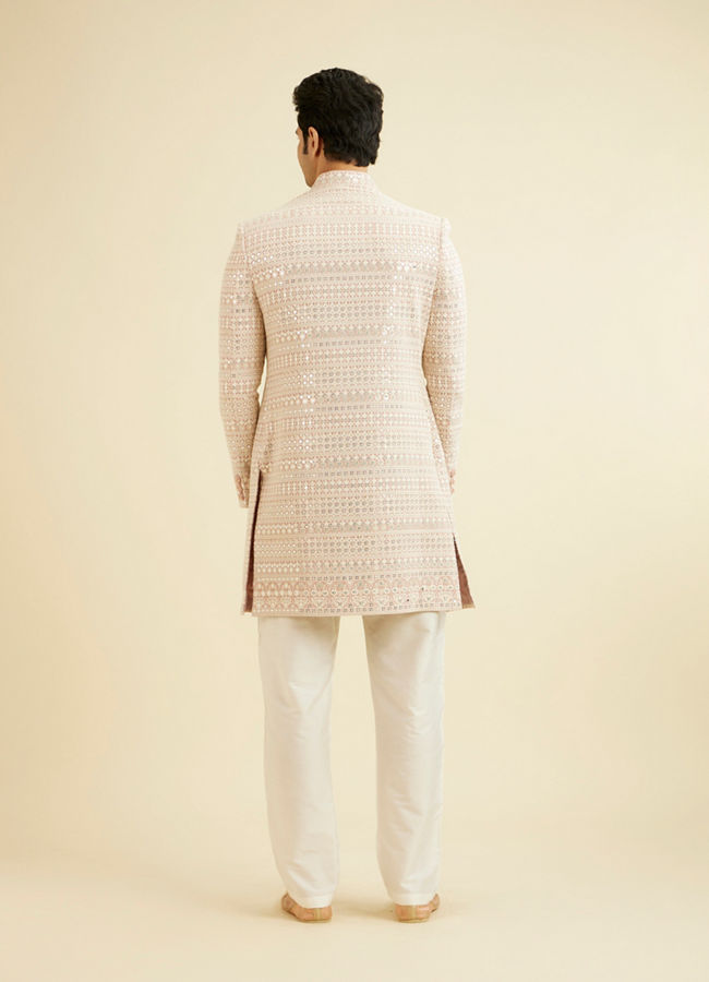 Manyavar Men Dusty Pink Sherwani Jacket Set with Mirror Work
