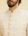 Manyavar Men Cream White Self Patterned Rhinestone Embellished Sherwani Set