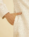 Manyavar Men Cream White Self Patterned Rhinestone Embellished Sherwani Set