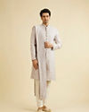 alt message - Manyavar Men Smoke Grey Self Patterned Rhinestone Embellished Sherwani Set image number 2