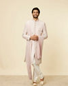 Manyavar Men Cloud Pink Self Patterned Rhinestone Embellished Sherwani Set
