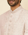 Manyavar Men Cloud Pink Self Patterned Rhinestone Embellished Sherwani Set