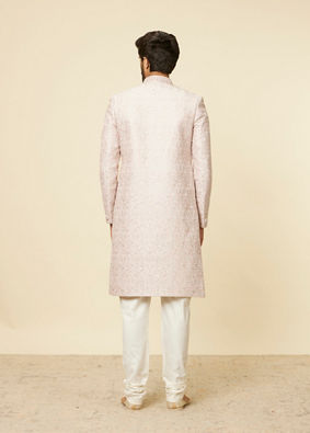 alt message - Manyavar Men Cloud Pink Self Patterned Rhinestone Embellished Sherwani Set image number 5