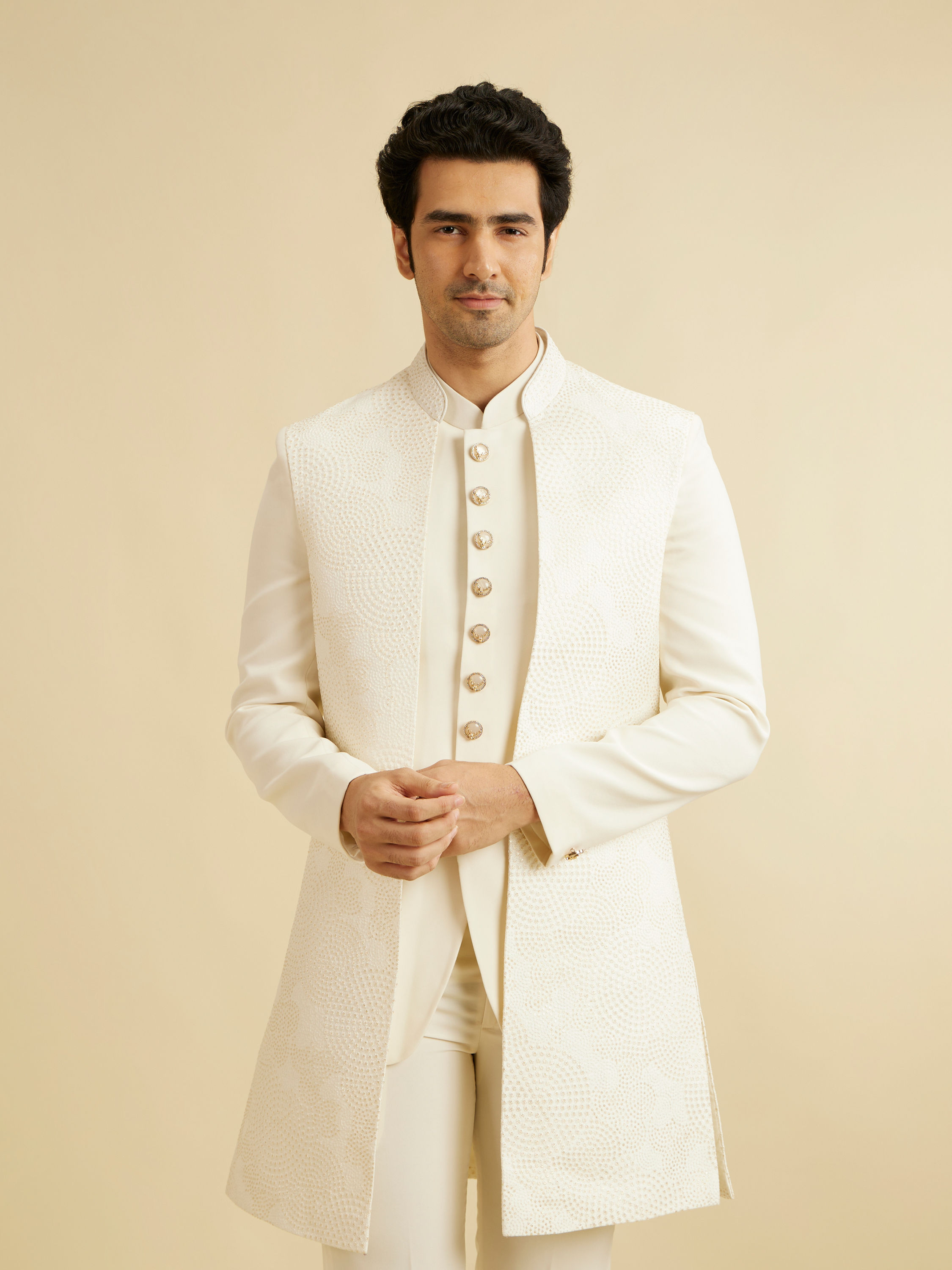 Manyavar Men Cream Regality Indo Western