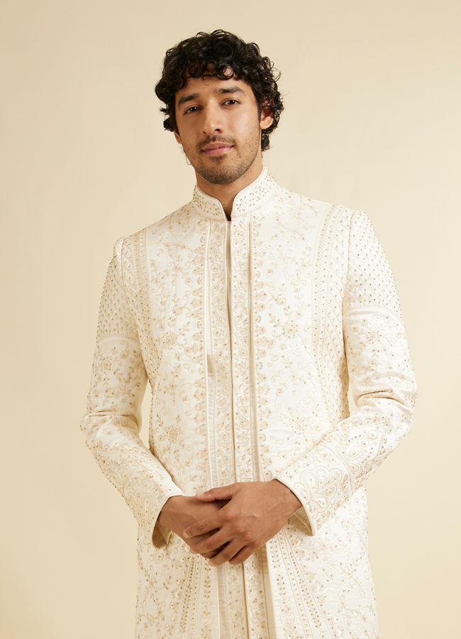Manyavar Men Royal Warm White Open Sherwani