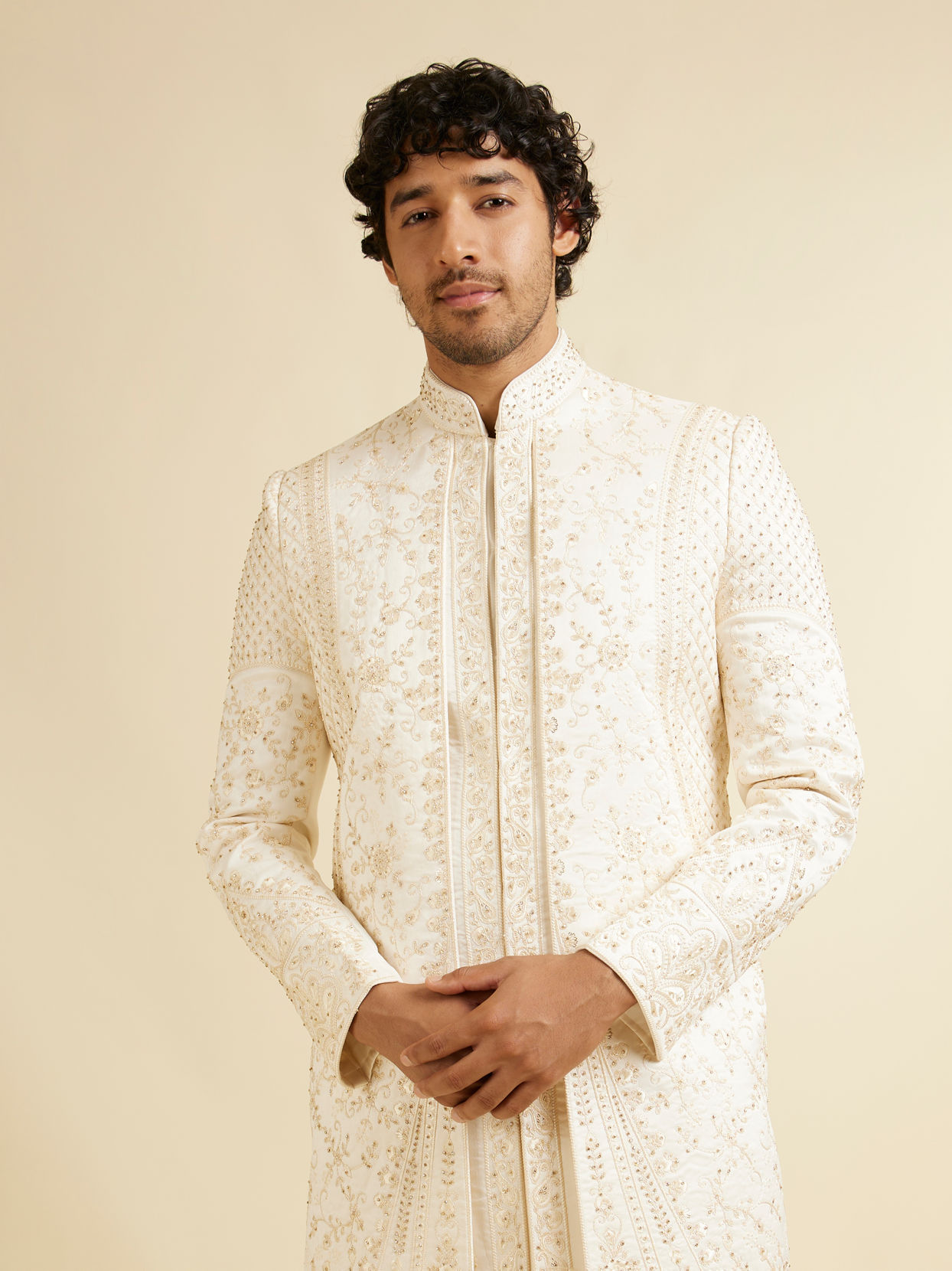 Manyavar Men Royal Warm White Open Sherwani