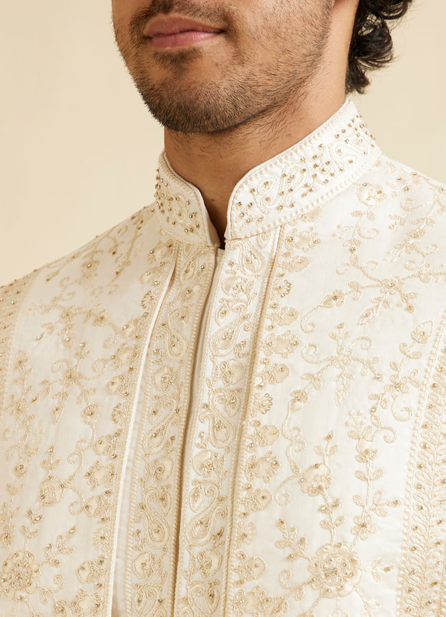 alt message - Manyavar Men Royal Warm White Sherwani image number 1